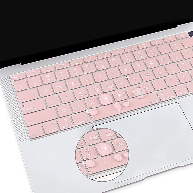 MOSISO Keyboard Cover Compatible with MacBook Air 13 inch 2022 2021 2020 Release A2337 M1 A2179 Retina Display with Touch ID Backlit Magic Keyboard, Waterproof Protective Silicone Skin, Rose Quartz