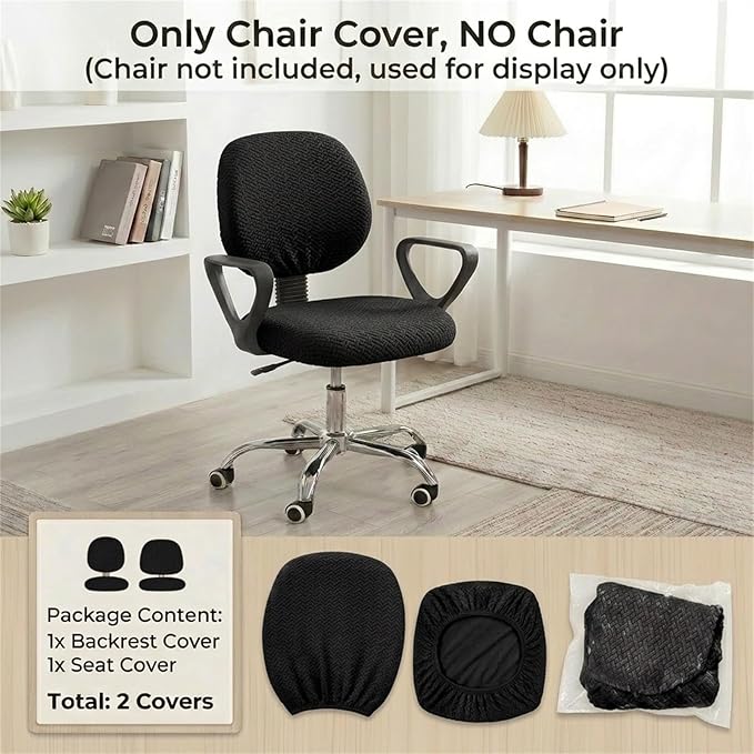 MIFXIN Office Chair Cover Stretch Elastic Slipcovers 2 Piece Jacquard Computer Chair Backrest Cover & Seat Cover Furniture Protector for Home Office, Only Covers NO Chair (Black)