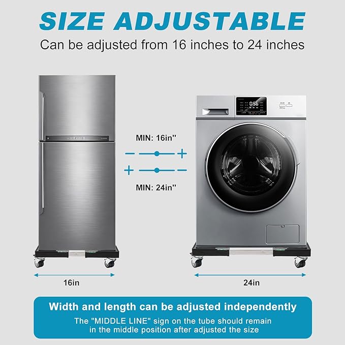 Nefish Furniture Dolly Adjustable Mini Fridge Stand with Wheels Washing Machine Stand Mobile Roller with 4 Locking Swivel Wheel Universal Mobile Base Moving Cart for Dryer Refrigerator