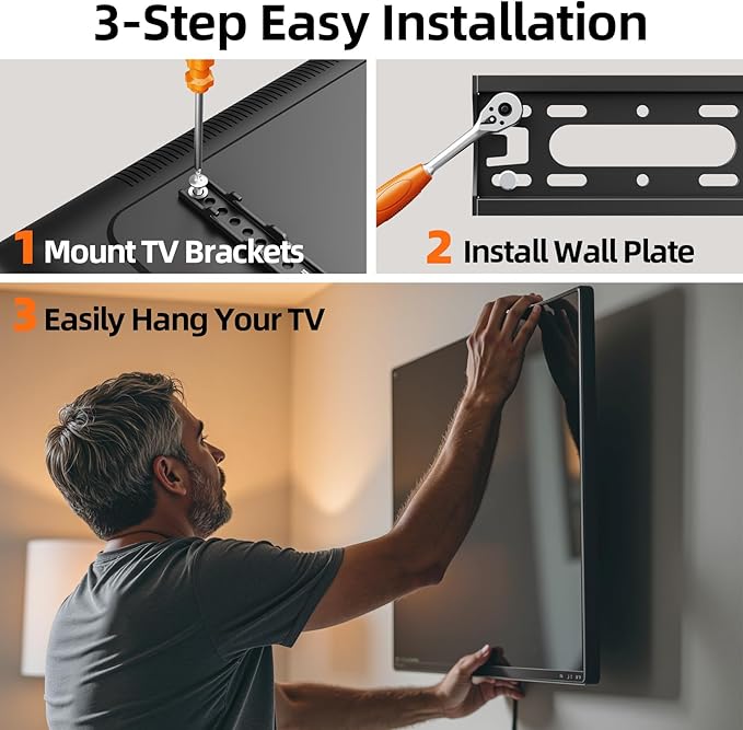 IWOBOARD 32 40 42 inch Fixed TV Monitor Wall Mount for LED LCD TVs & Monitor, Low Profile Small RV TV Mount, Easy Slim Flat Wall Bracket, Max VESA 200x200mm, 66lbs, Single Stud, Fit 19 24 42 inch