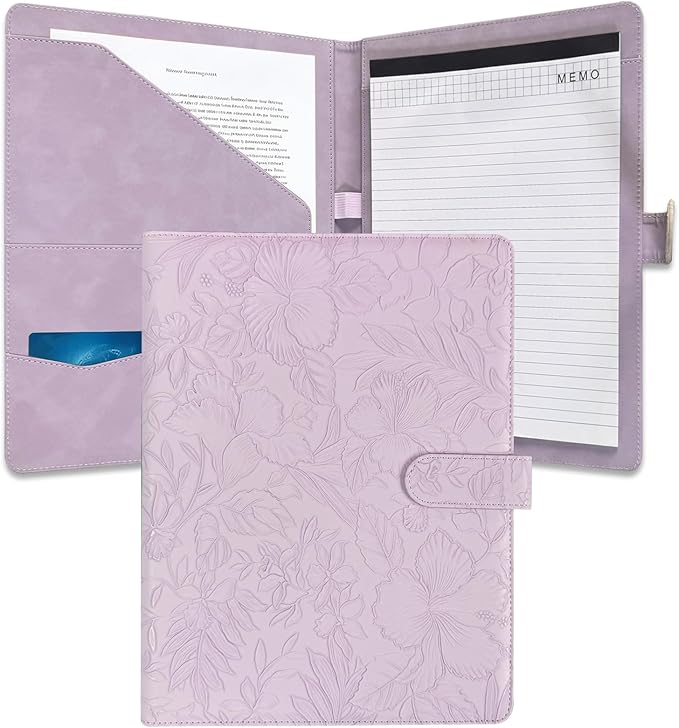 Portfolio Padfolio Binder, Faux Leather Professional Document Organizer with Business Card Holder, Letter-Sized Notepad Legal Pad Holder, Durable Executive Folder for Interviews, Meeting (Purple)