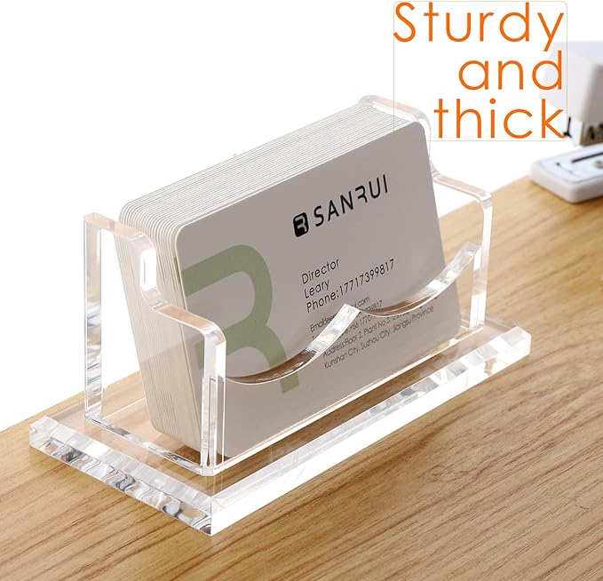 SANRUI Acrylic Business Card Holder for Desk, Horizontal Business Card Display Stand, Clear Business Card Holder Stand, Fits 50~60 Business Cards（Patent No.:US D1,000,519 S）