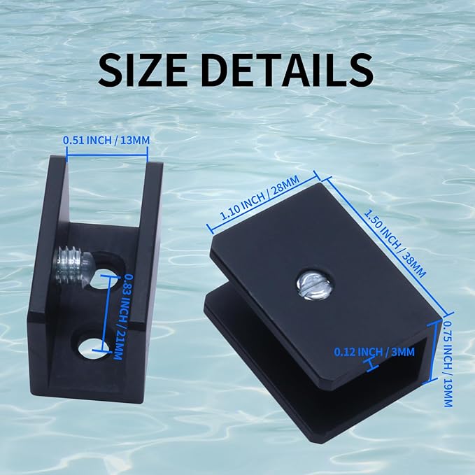 8 Pack Glass Shelf Bracket Floating Shelf Clips, Adjustable Clamp Glass Shelf Holder for 10-12mm Thickness, Shower Brackets Replacement Parts(Black, Rectangle)