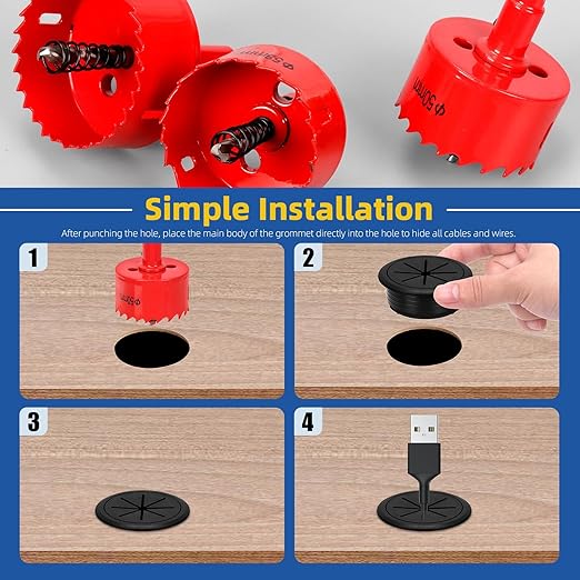 10Pcs Desk Grommet 2 inch/50m,Cable Grommet with Hole Saw & 15 Zip Ties,Desk Hole Grommet Desk Cord Hole Cover Desk Cable Grommet for Office Home Desk Table