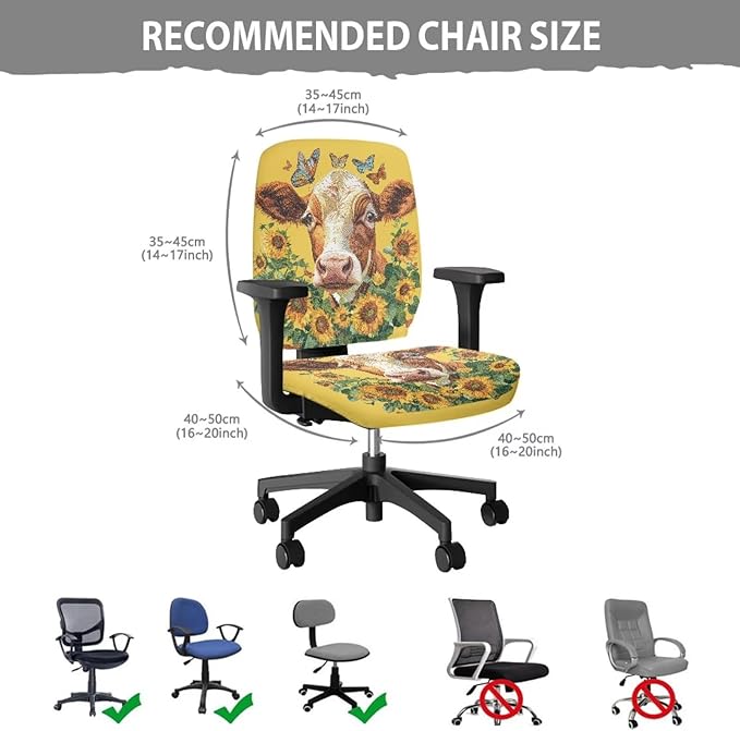 GLENLCWE Sunflower Cow Butterfly Computer Office Chair Covers Protective Stretchable Chair Cover Rotating Chair Slipcover Desk Armchair Cover Suitable for Computer Chairs Office Chairs