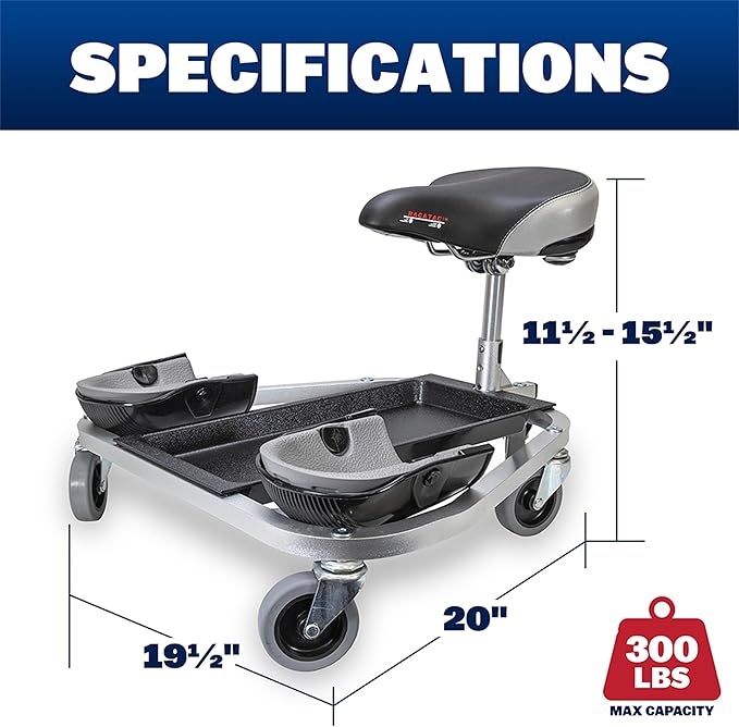 Racatac Kneeling Sitting Creeper with 3 Inch Casters, Rolling Knee Pads with Seat, Adjustable Seat, Knee Pads with Wheels, Made in USA, Floor Creeper, 01RAC3