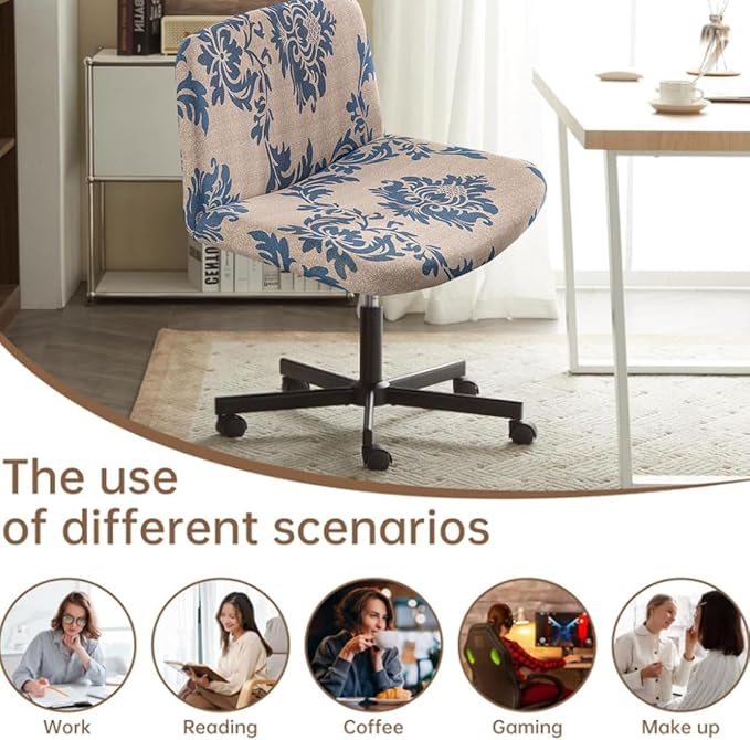 Levoberg Armless Criss Cross Office Desk Chair Cover Slipcovers Printed Vanity Desk Chair Covers Armless Cross Legged Wide Chair Covers Accent Mid Back Wide Swivel Task Chair Protector #17