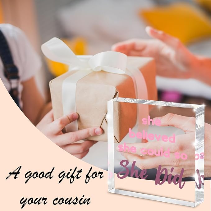 Pink Office Decor - Congratulations Gifts For Women - She Believed She Could So She Did Pink Office Desk Decor Accessories Acrylic Square Shape Sign - Inspirational Gift For Women