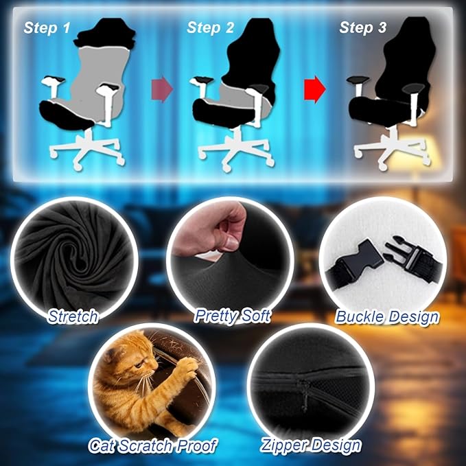 Gaming Chair Covers Slipcovers, 3D Printing Stretchable Elastic Computer Reclining Gaming Chair Seat Cover with Armrest Cover (No Chairs)(L)