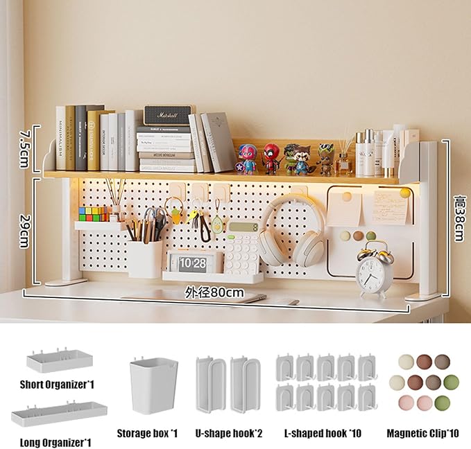 Clamp On Desk Organizer Shelf with Perforated Panels and Shelving Unit, Clamp-on Above or Under Desktop Storage Shelf for Office Home Dorm Desk