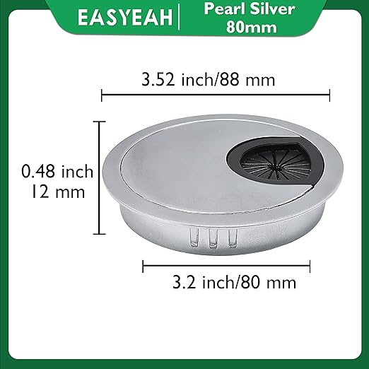 EASYEAH 1 Pcs Desk Grommet 3-1/8" / 80 mm, Desk Cord Hole Cover, Cable Grommet Metal Zinc Alloy Materilal, Desk Hole Grommet for Home & Office Pc, Detachable Cable Cord Organizer-Matte Silver