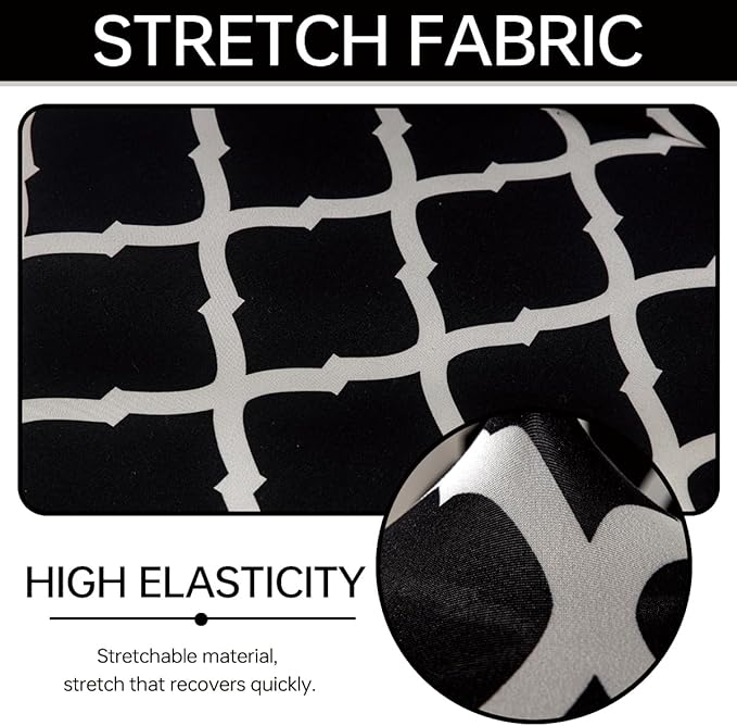 Armless Chair Slipcover Stretch Criss Cross Chair Cover, Mid Back Wide Seat Accent Chair Covers,Modern Vanity Chair Cover for Office Desk (Black Grid)