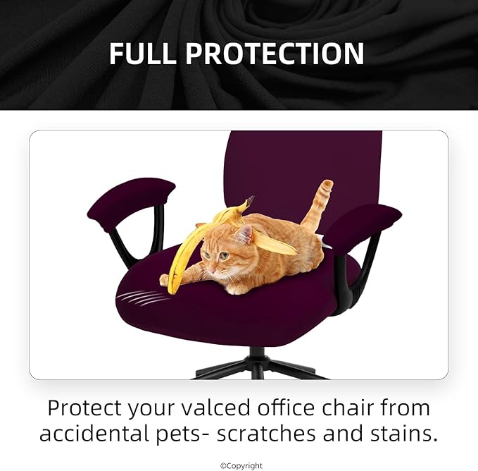 Stretchable Desk Office Chair Seat Covers - Universal Spandex Computer Chair Slipcover - Removable Washable Rotating Backrest Coverings & Cushion Protectors & Armrest Covers for Dogs, Cats, Pets, Plum