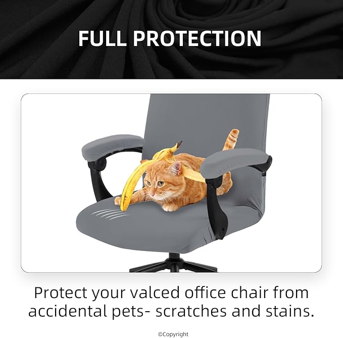 DIVA EN CAMINO DEC Stretch Computer Office Chair Cover with Armrest Covers Durable Zipper Universal Washable Removable Spandex Rotating Boss Chair Slipcovers Anti-dust Chair Seat Protector, Mid Gray