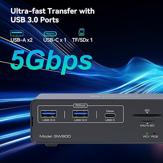 USB C KVM Switch Docking Station for 2 Montors 2 Laptops or MacBook with Displaylink,14-in-1 Thunderbolt Docking Station Support Extended/Copy Mode with 4K@60Hz HDMI and Displayport Dual Display Out