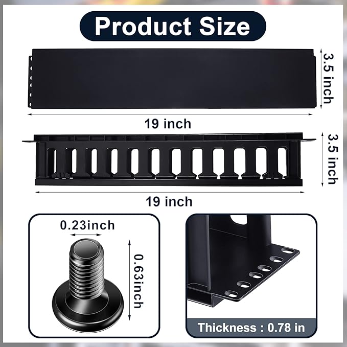 Taiyin 4 Pcs 2u 19 Inch Horizontal Cable Management Panel, 12 Slot Rack Cable Organizer with Removable Cover for Server & Network Rack