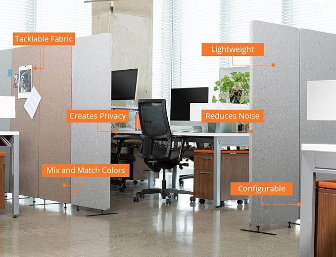 Stand Up Desk Store ReFocus Clamp-on Acoustic Desk Divider Privacy Panel that Reduces Noise and Visual Distractions (Ash Gray, 47.25" x 23.6", 23.6" x 23.6", & 23.6" x 23.6")