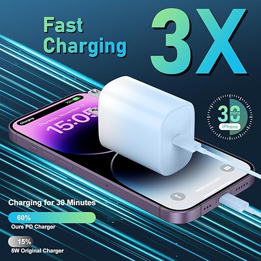 Phone 14 13 12 11 Fast Charger,10FT Long Phone Chargers Fast Charging Lightning Cable with 20W USB C Charger Block for Phone 14/14 Pro Max/13/13Pro Max/12/12Pro Max/11/11Pro/XS/Max/X,Pad,Blue gradient
