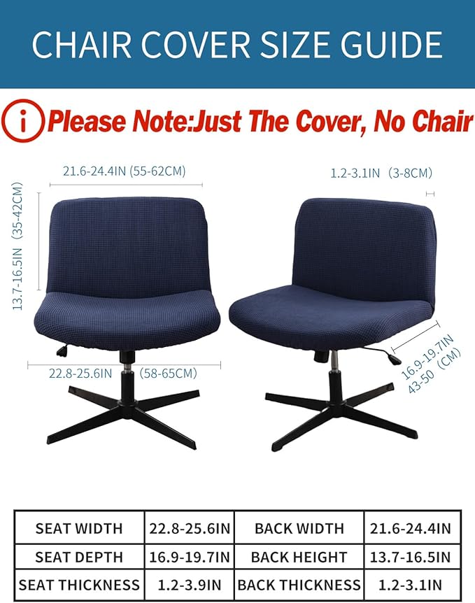 LavishCover Armless Office Desk Chair Cover, Waterproof and Elastic Criss Cross Chair Cover, Exquisite Vanity Chair Cover, Mid Back Wide Seat Accent Chair Covers (Nave-Blue, Corn, Just The Cover)