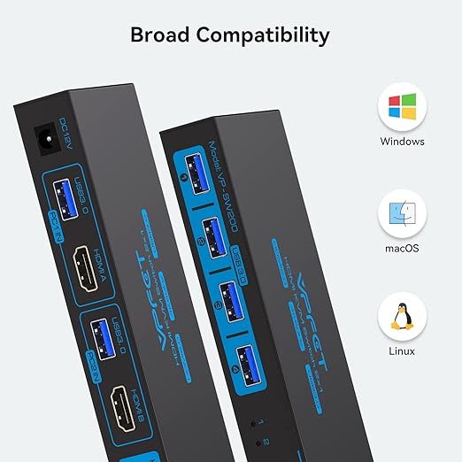 HDMI KVM Switch 1 Monitors 2 Computers 4K60Hz KVM Switches for 2 PC Share Single Monitor and 4 USB 3.0 Devices Such as Keyboard Mouse Printer with Desktop Controller and 2 USB Cables