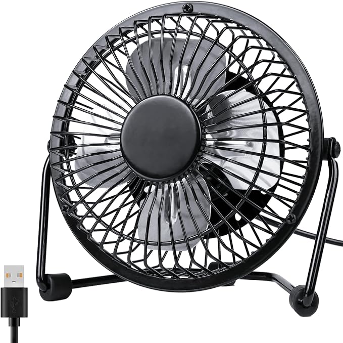 Zuvas Desk Fan Quiet Small USB Fan 360° Rotation Portable Table Fan 2 Speed Mini Personal Fan Air Cooling Electric Fan for Home Office Bedroom Travel Camping, 4 inch Black
