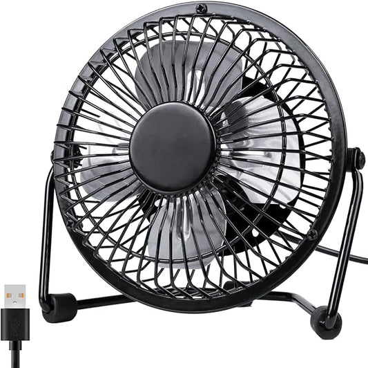 Zuvas Desk Fan Quiet Small USB Fan 360° Rotation Portable Table Fan 2 Speed Mini Personal Fan Air Cooling Electric Fan for Home Office Bedroom Travel Camping, 4 inch Black