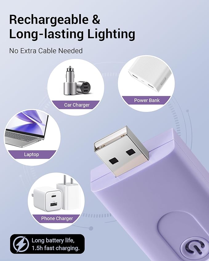 DEWENWILS USB Rechargeable Book Reading Light, LED Clip on Booklight Flexible Reading Lights in Bed, Car at Night, 4 Brightness Adjustable, Perfect for Bookworms, Kids (Purple)