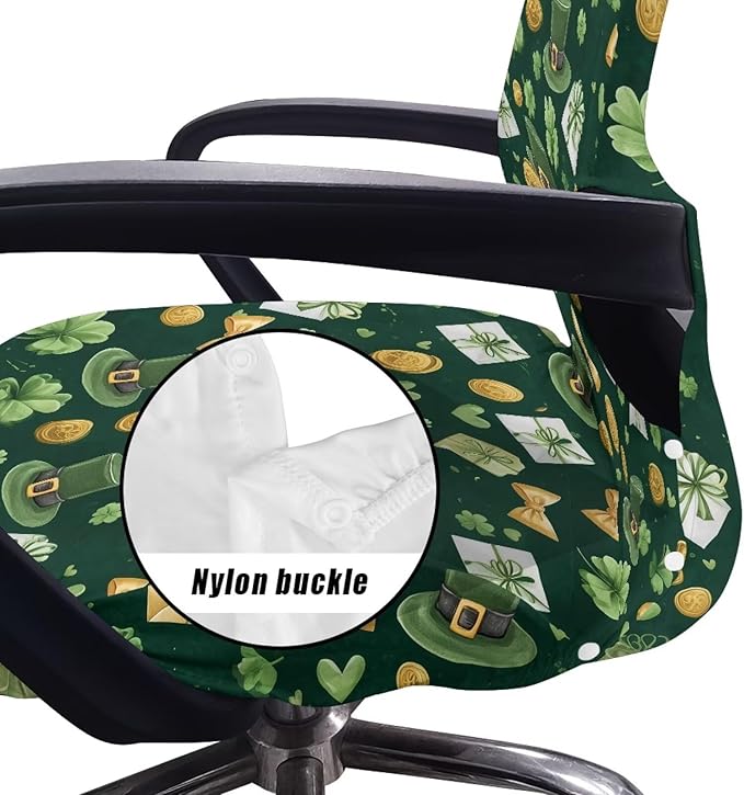 Talayituse Shamrock Hat Letter Coin Print Office Chair Covers, Stretch Computer Chair Cover Universal Boss Chairs Covers Modern Simplism Style High Back Chairs Slipcover St Patrick's Day Decor, Small