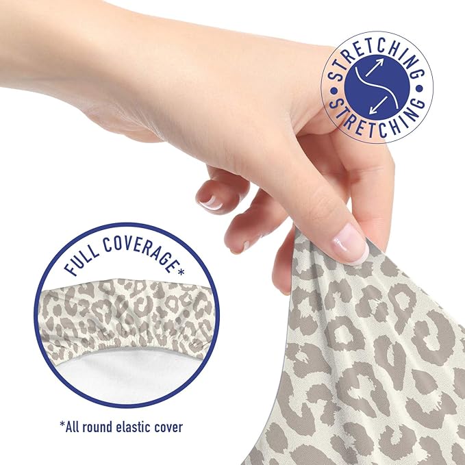 Ambesonne Leopard Office Chair Slipcover, Skin Print in Beige and Brown Shades Wildlife Nature Safari Abstract Layout, Protective Stretch Decorative Fabric Cover, Standard Size, Ivory