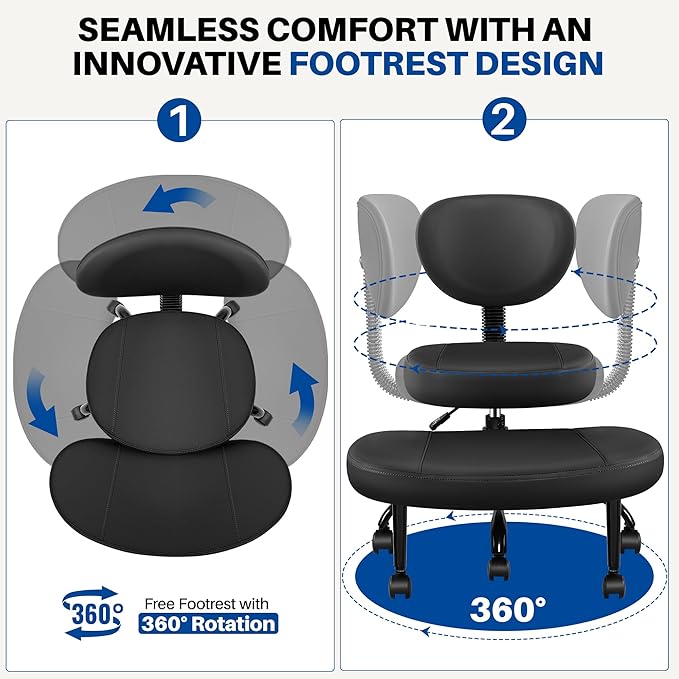 Cross Legged Office Chair with Wheels, Ergonomic Kneeling Chair with Lumbar Support and Adjustable Height for Meditation, ADHD Desk & Yoga