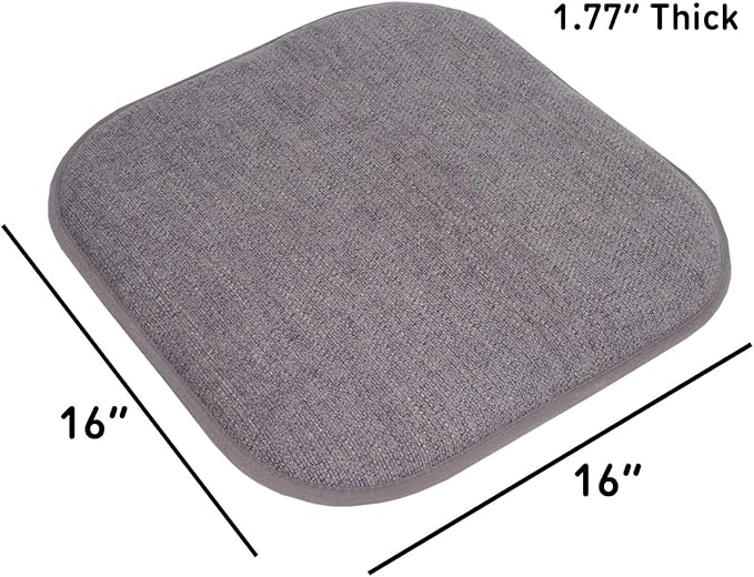 Sweet Home Collection Chair Cushion Memory Foam Pads Honeycomb Pattern Slip Non Skid Rubber Back Rounded Square 16" x 16" Seat Cover, 6 Pack, Alexis Gray/Silver