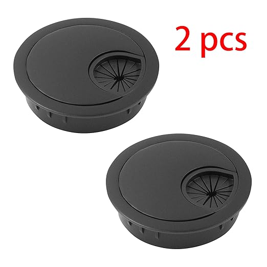 2Pcs 2 Inch(50mm) Black Zinc Alloy Wire Cord Cable Table Desk Grommet Hole Covers - for Office and Home Desk Cable Management, Desk Hole, Table Hole