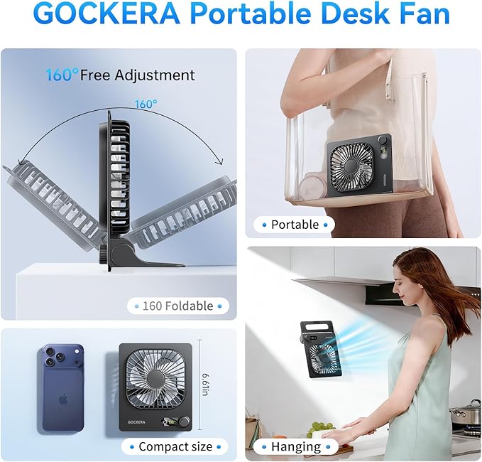 Desk Fan, 6.61''Ultra-thin Battery Powered Fan with Powerful Wind,100 Speeds Adjustable&Digital Display,Timer,Ultra-quiet Small Portable Fan for Bedroom,Office,Travel (Black and Black, 5000mAh)