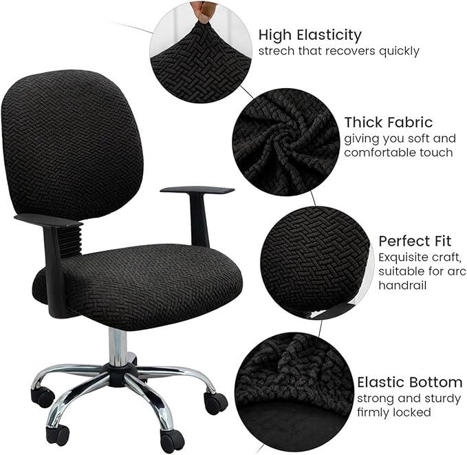 MIFXIN Office Chair Cover Stretch Elastic Slipcovers 2 Piece Jacquard Computer Chair Backrest Cover & Seat Cover Furniture Protector for Home Office, Only Covers NO Chair (Black)