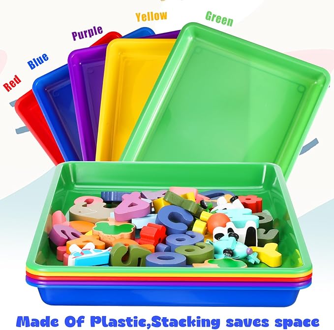 Hoteam 5 Pcs Paper Trays for Classroom Plastic Storage Bin Tray Bulk Stackable File Organizer for School Office Teacher Book Organization Supplies(Classic Color,16.14 x 11.81 x 1.38 Inch)