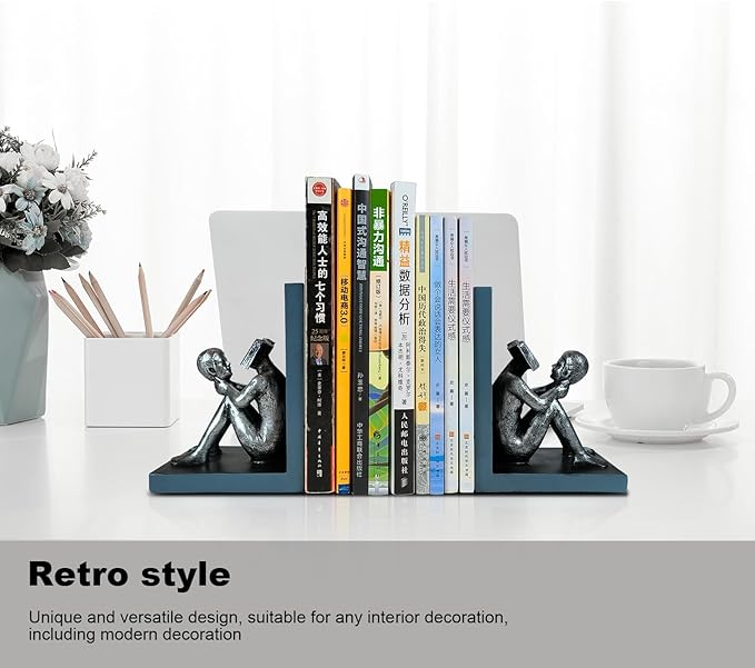 LIFFY Decorative Book Ends,7" Heavy Duty Non-Skid Bookends for Shelves,Unique Indoor Home Decor Book Holder Ornaments for Home,Office,Living Room,Bedroom