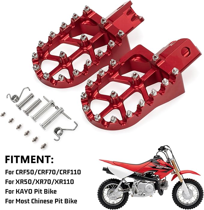 XINGWU Dirt Bike Footpegs Wide Foot Pedals CNC for CRF50 CRF70 CRF110 XR50 XR70 XR110 SSR CT200U KAYO SDG Pit Bike 50cc 70cc 80cc 90cc 100cc 110cc 125cc 150cc Mini Bike Foot Pegs Footrest Red
