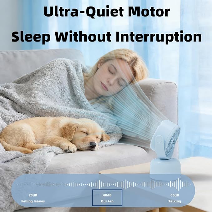 Small Oscillating Desk Fan, Rechargeable USB C Personal Fan, 3 Speeds Quiet Mini Desk Fan with Auto 90° Oscillation & 120° Manual Tilt, 3600mAh Battery Operated Portable Fan for Home Office Bedroom