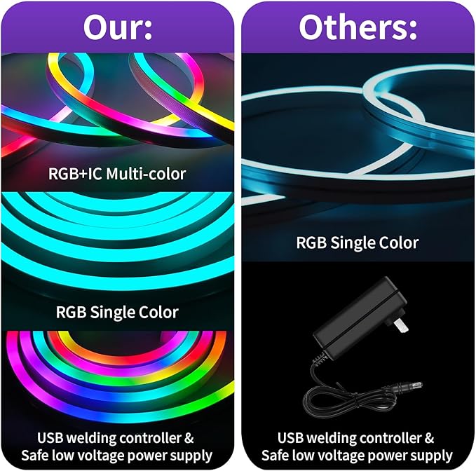 16.4FT/5M Smart IC LED Strip Lights, USB 5V Neon Rope Light with App/Remote Control, Color Changing, Easter Waterproof Cuttable Silicone Light for Valentines Bedroom TV Gaming Room Decor