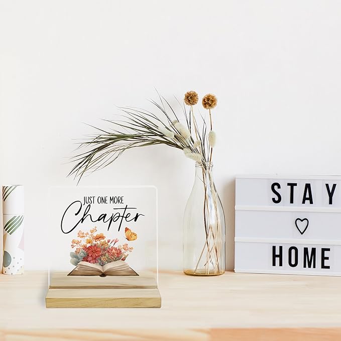 One More Chapter Book Desk Decor Sign, Bookish Decor Acrylic Plaque for Book Lovers