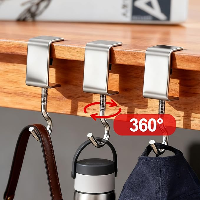 8 PCS Desk Hook Table Clamp Hooks Hanging Bag Backpack, Heavy Duty Metal Shelf Hooks, Adjustable Desktop Mounting Hook (8 pcs)
