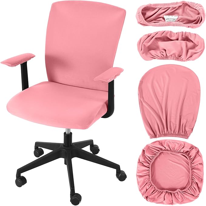 Tallew 4 Pcs Office Chair Covers Set Computer Universal Protective Stretchable Chair Seat Covers Desk Armrest Cover Pads Office Cushion Backrest for Rotating(Regular,Watermelon Pink)