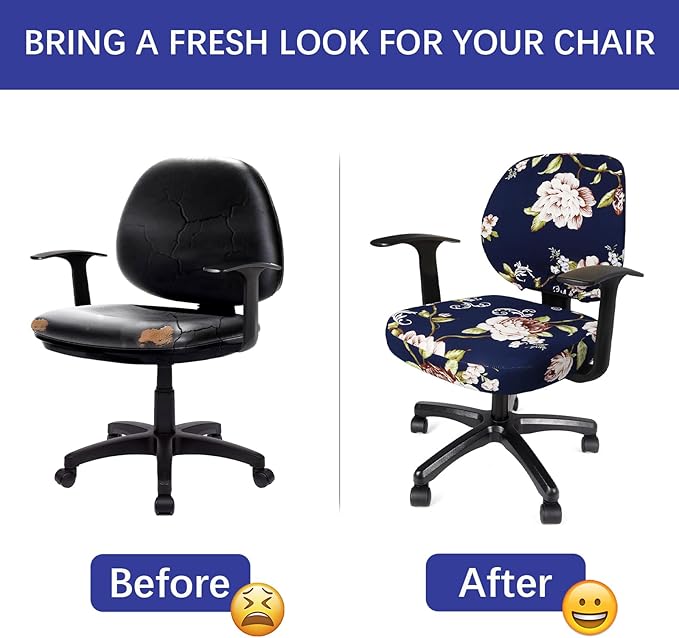 WOMACO Office Computer Chair Cover, Stretch Universal Rotating Rolling Desk Chair Slipcover, Stretchable Office Chair Seat Protector (Peony)