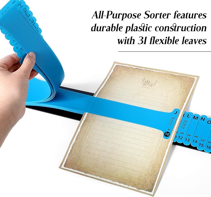 PerKoop Plastic All Purpose Document Sorter Alphabetical a-z File Organizer Compact Upright Space Saving Paper Organizer for File Office School, Blue, 2.52 x 23.5 inches(2 Sets)