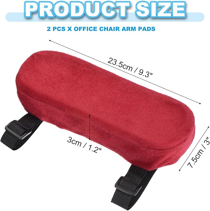 PATIKIL Office Chair Arm Pads, 2 pcs Office Chair Arm Cover Soft Office Chair Armrest Pads Memory Foam Cotton Removable Washable for Desk Computer Gaming, Red