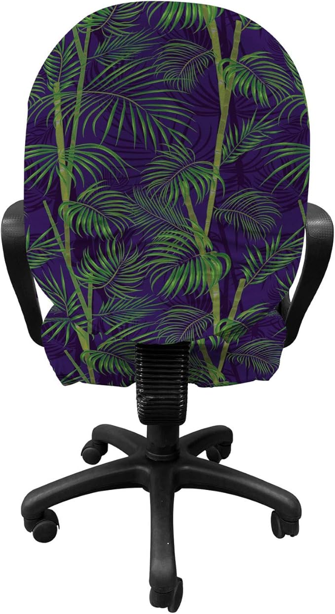 Ambesonne Hawaiian Office Chair Slipcover, Abstract Exotic Tropical Pattern Palm Branches and Leaves Summer Design, Protective Stretch Decorative Fabric Cover, Standard Size, Quartz Fern