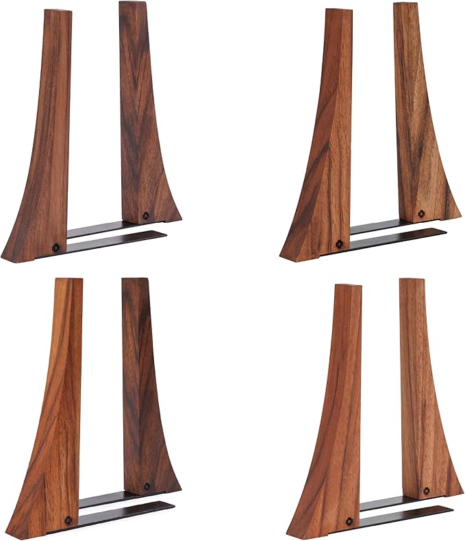 TILISMA Walnut Bookends for Shelves | Wooden Book Ends for Shelves | Sturdy Book Holders, Stoppers with Metal Base for Bookshelves | Slick Decorative Bookends Stands Firmly on Bookshelf (4 Pair)