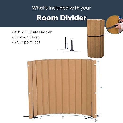 Angeles, Quiet Divider with Sound Sponge 48" x 6' Wall in Natural Tan, Free-Standing Classroom Partition for Enhanced Classroom Productivity and Noise Reduction, Lightweight, Portable, 1 Panel