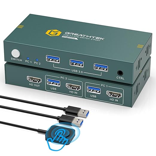 8K HDMI KVM Switch 2 Computers 1 Monitor,USB3.0 8K@60HZ 2 Port kvm Switcher for 2 PC/Laptop to Share Keyboard&Mouse,Remoto Control,EDID Supported