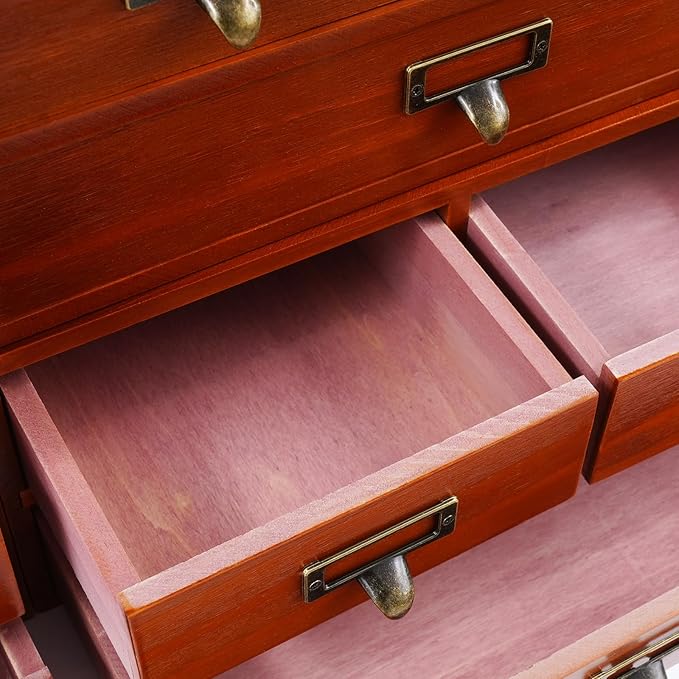 4 Packs Vintage Desktop Apothecary Cabinet with 3 Drawers,Wood Desktop Organizers Stackable Drawers Desktop Chest Drawer for Herb Storage,Tea Collection,Stationery (Brown)